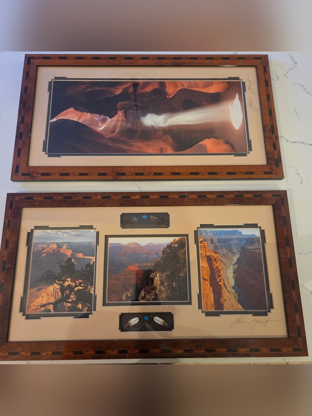 Alain Briot Landscape Triptych Signed Southwestern Navajo Style Marquetry Frames